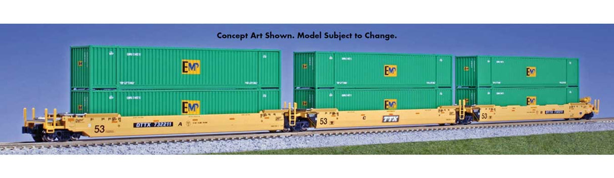 KATO 1066187 Gunderson MAXI-IV 3-Unit Container Well Car w/40' Containers - TTX DTTX #732256 (yellow, black, white, EMP Containers, green) N Scale