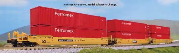 KATO 1066188 Gunderson MAXI-IV 3-Unit Container Well Car w/40' Containers - TTX DTTX #732335 (yellow, black, white, Ferromex Containers, red) N Scale