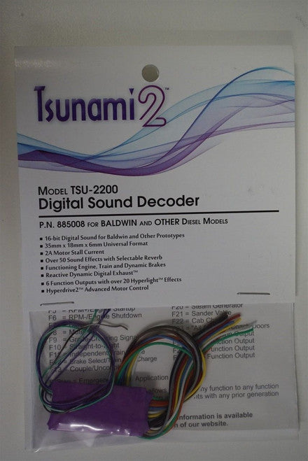 885008 Soundtraxx / Tsunami 2 Diesel Bald.& Oth. Set, 6-Function, Universal TSU-2200 (2 Amp) Digital Sound Decoders   (Scale=HO)  Part # = 678-885008