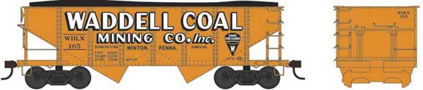 Bowser 38014 GLa 2 Bay Hopper Waddell Coal 106 (Fantasy Scheme, orange, white, black) N Scale