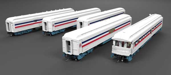 Broadway Limited 9712 Heavyweight 5-Car Combine, 3 P70 Coach, Business Car Set - American Freedom Train (1947 Scheme, white, red, blue, gold) HO Scale