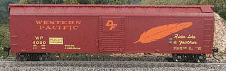 Bowser 40371 50' Boxcar - Western Pacific #4000 (brown, yellow, orange w/large feather) HO Scale