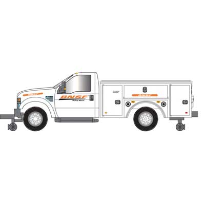Atlas 30000164 2008 Ford(R) F-350 Hi-Rail Pickup Truck - Assembled -- BNSF Railway (white, orange, black, Wedge Logo) HO Scale