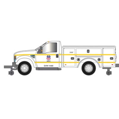 Atlas 30000172 2008 Ford(R) F-350 Hi-Rail Pickup Truck - Assembled -- Union Pacific (white, red, blue, yellow) HO Scale