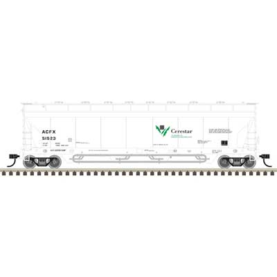 Atlas 50007351 ACF 4-Bay Center Flow(R) Pressureaide(R) Covered Hopper - Ready to Run - Maste -- Cerestar ACFX #51530 (gray, black, green) N Scale