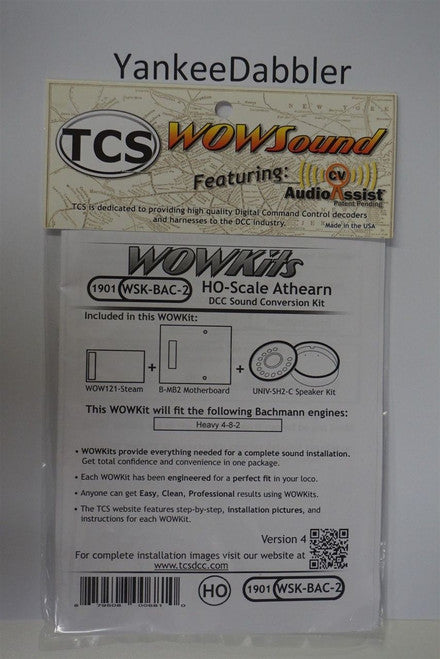 1901 TRAIN CONTOL SYSTEMS (TCS) Bachmann (WSK-BAC-2)  WOW- STEAM HO Bachmann Version 4 CONVERSION KIT - HO Scale  YankeeDabbler Part # 745-1901