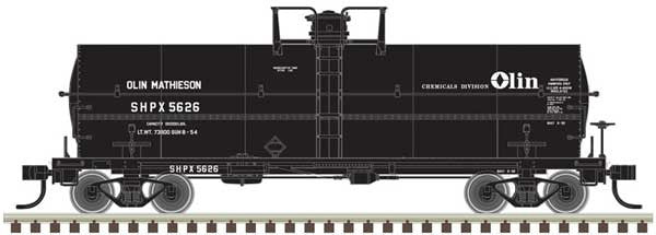 Atlas 20004676 11,000-Gallon Tank Car with Platform - Olin Chemicals Division SHPX #5644 (black, white) HO Scale