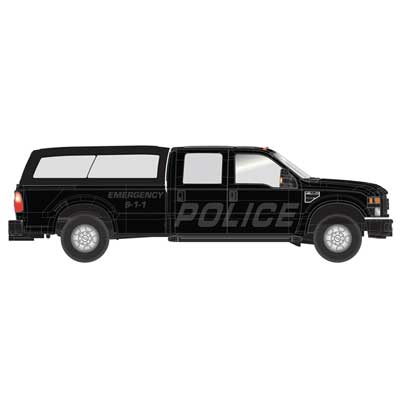 ATLAS 35000009 Ford(R) F-350 Crew-Cab Pickup Truck - Assembled Stealth Police with Cap (black, silver) HO Scale