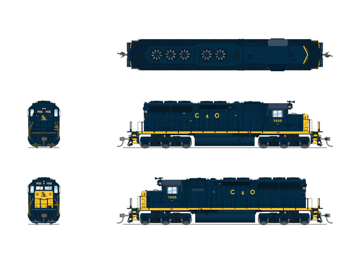 BLI 7633 EMD SD40, C&O 7462, BLUE W/ YELLOW Paragon 4 w/Sound & DCC HO Scale Broadway Limited