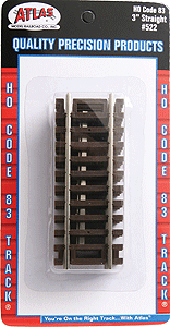 522 Atlas Code 83 Snap Track - 3" 7.6cm package of 4 Straight Sections HO Scale