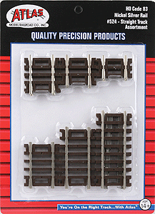 524 Atlas Code 83 Snap Track -10-Piece Assortment - 2 Each: 3/4", 1", 1-1/4", 1-1/2", 2" & 2-1/2" Straight Sections HO Scale