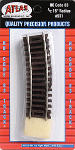 531 Atlas Code 83 Snap Track - 1/2 Section - 15" Radius package of 4 Curved Sections HO Scale