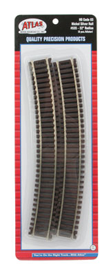 535 Atlas Code 83 Snap Track - 22" Radius package of 6 Curved Sections HO Scale