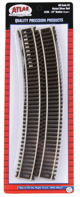 536 Atlas Code 83 Snap Track - 24" Radius package of 6 Curved Sections HO Scale