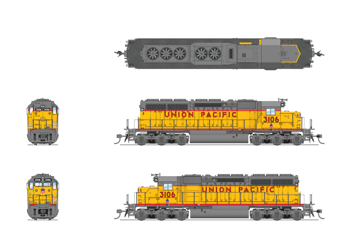 BLI 7649 EMD SD40, UP 3117, YELLOW & GRAY Paragon 4 w/Sound & DCC HO Scale Broadway Limited