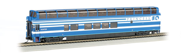 Bachmann 13346 Colorado Railcar 89' Full-Length Dome Lighted - Ready to Run - Silver Series Denali Princess "Hunter" A Car (Blue, white) HO Scale