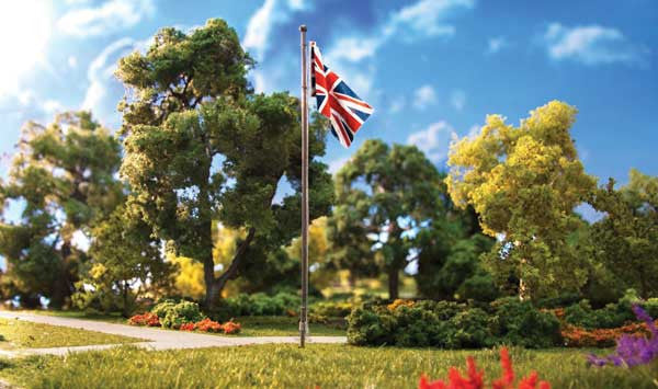 Woodland Scenics 5959 with Union Jack Flag  Flag Pole - Just Plug(TM) (SCALE=ALL)  Part # 785-5959