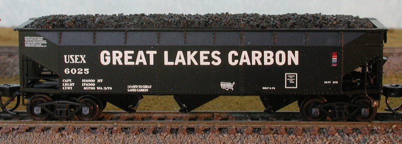 Bluford Shops 73482 70 Ton Offset Side 3 Bay Hoppers - USEX Great Lakes Carbon USEX (black, Billboard Lettering) 2 pack N Scale