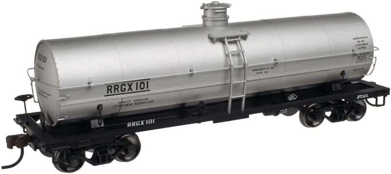 Atlas 20002638 11,000-Gallon Tank Car No Platform - Ryan Ruralgas RRGX #101 (silver, black) HO Scale