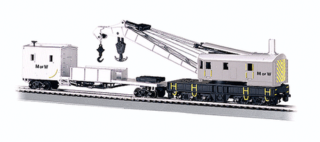 Bachmann 16138 250-Ton Crane Car & Boom Tender Maintenance-of-Way (Silver, black) HO Scale
