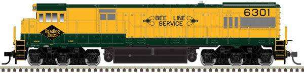 Atlas 10003915 GE U30C Phase I RDG Reading #6301 (green, yellow, Bee Line Logo) Gold - DCC & Sound HO Scale