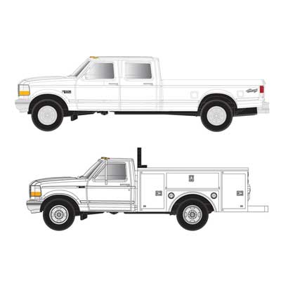 ATLAS 60000149 1990s Ford F-250 - F-350 Pickup/Work Truck Set White N Scale