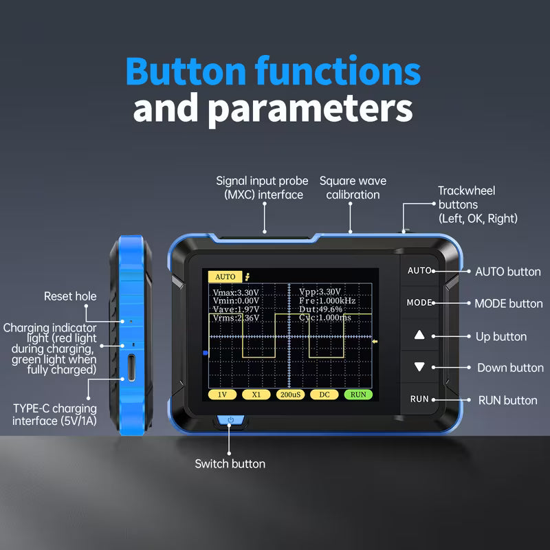 Portable Mini Oscilloscope with a Bandwidth of 200Khz And a Sampling Rate of 2.5Ms/S ALL Scale