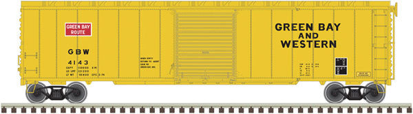 ATLAS 20003994 Postwar 50' Single-Door Boxcar - Green Bay & Western #4143 (yellow, red, black) HO Scale