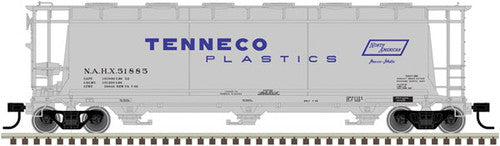 ATLAS 20004375 ACF 3-Bay Cylindrical Hopper - Tenneco Plastics #51899 (gray, blue) HO Scale