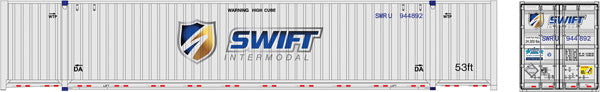 ATLAS 50005956 53' Jindo-CIMC Corrugated Container 3-Pack Swift Set 1 944813, 944832, 944845 (white, blue, Shield Logo) N Scale