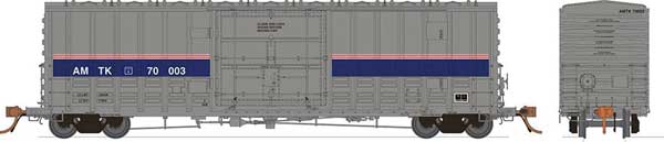 Rapido 137007-2 Class B-100-40 Plug-Door Boxcar Amtrak (Phase IV, silver, blue, red) #70008 HO Scale