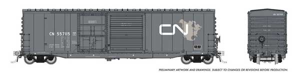 Rapido 173005 NSC 5304 Plug & Sliding Door Boxcar CN Canadian National (North America Scheme, gray, white, CNNA Logo) #557115 HO Scale
