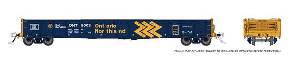 Rapido 50054 52' 6" Canadian Mill Gondola ONT Ontario Northland (blue, yellow, Chevron Logo) #5027 HO Scale
