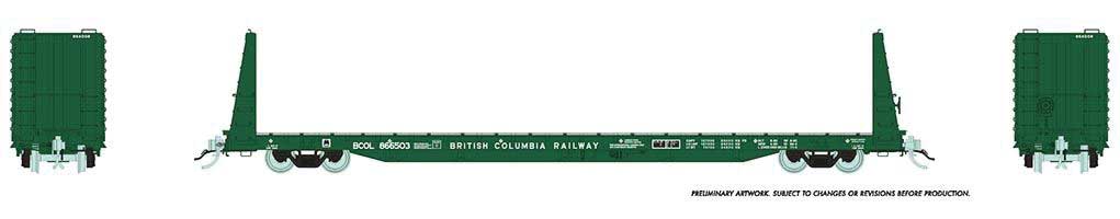 Rapido 147005 Marine Industries Bulkhead Flatcar BCOL British Columbia Railway (dark green) #866568 HO Scale