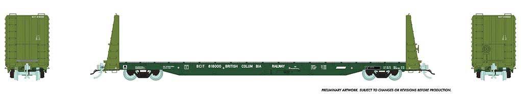 Rapido 147006 Marine Industries Bulkhead Flatcar BCIT British Columbia Railway (International Scheme, 2-Tone Green) #818006 HO Scale