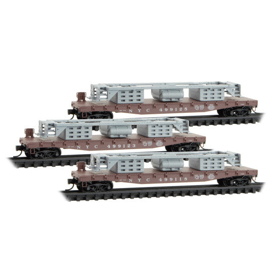 Micro-Trains 983 02 267 50' Flatcar - New York Central with SW9 Frames 3-Pack N Scale