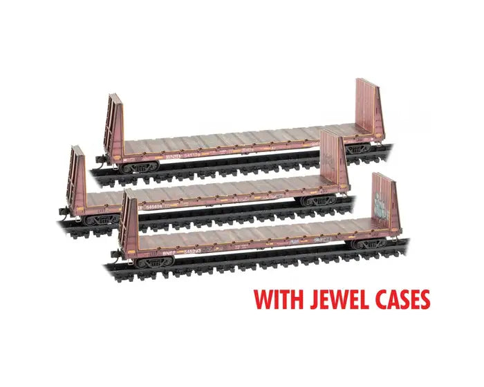 Micro-Trains 983 05 051 Bulkhead Flatcar BNSF weathered 3-Pack JEWEL CASES N Scale