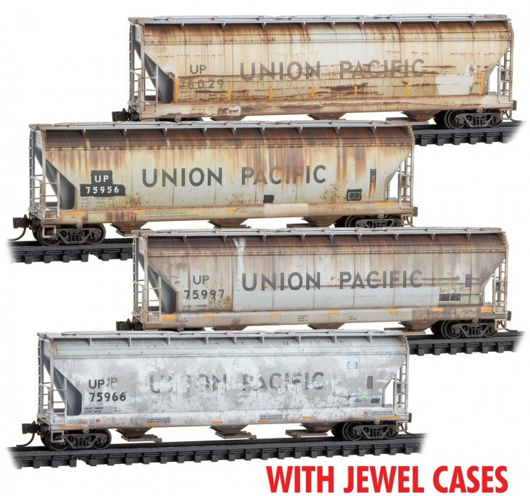 MICRO TRAINS 983 05 052 3-Bay Covered Hopper UP Union Pacific Weathered 4 Pack N Scale