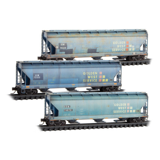Micro-Trains 983 05 092 3-Bay Covered Hoppers - Union Pacific® ex-SSW ex-GWS Weathered 3-Pack N Scale