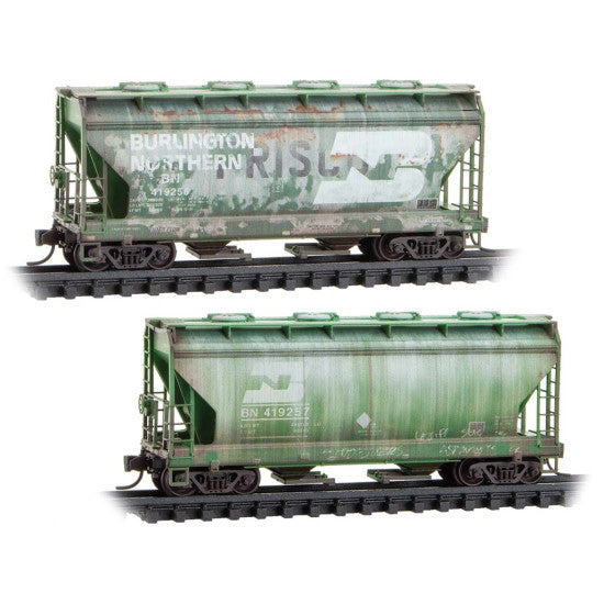 Micro-Trains 983 05 095 2-Bay Covered Hoppers - Burlington Northern Weathered 2-Pack N Scale