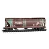 Micro-Trains 983 05 102 ACF 3-Bay Center Flow Covered Hopper w/Elongated Hatches 2-Pack Conrail #888538, 888237 (Weathered, Boxcar Red, white) N Scale