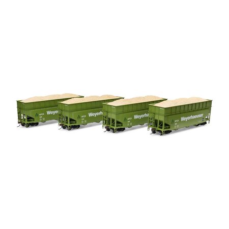 Athearn ATH-1276 40' Wood Chip Hopper with Load, WTCX #319 / 324 / 335 / 346 4 Pack HO Scale