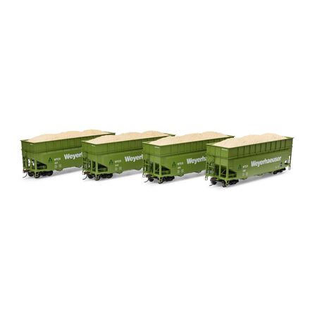 Athearn ATH-1278 40' Wood Chip Hopper with Load, WTCX #312 / 328 / 337 / 343 4 Pack HO Scale
