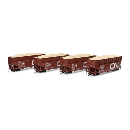Athearn ATH-1285 40' Wood Chip Hopper with Load, CN Canadian National #860144 / 860167 / 860225 / 860282 4 Pack HO Scale