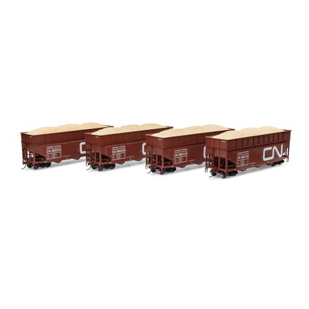 Athearn ATH-1287 40' Wood Chip Hopper with Load, CN Canadian National #860129 / 860156 / 860223 / 860259 4 Pack HO Scale