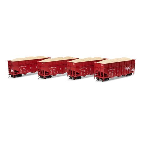 Athearn ATH-1290 40' Wood Chip Hopper with Load, GM&O Gulf Mobile & Ohio #82507 / 82512 / 82526 / 82539 4 Pack HO Scale