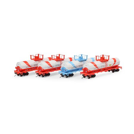 Athearn ATH-1294 42' Chemical Tank 4 Pack, ACFX #73868 / 73869 / 73871 / 73872 HO Scale