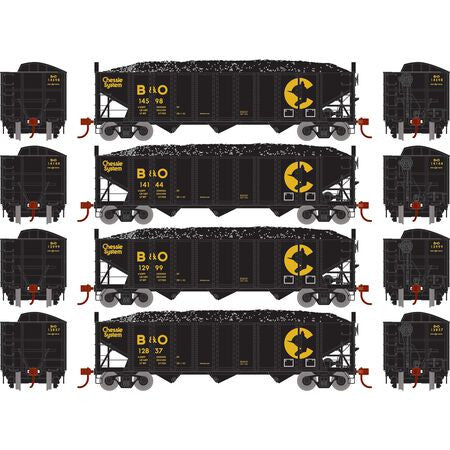 Athearn ATH15154 B&O - Chessie - 4 Pack - 40' 3-Bay Ribbed Hopper with Load HO Scale