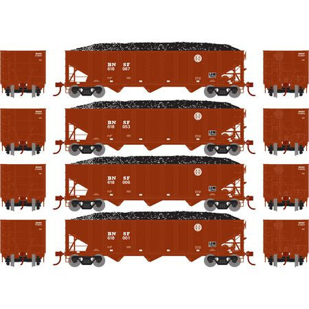 Athearn ATH15157 BNSF - 4 Pack - 40' 3-Bay Ribbed Hopper with Load HO Scale