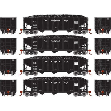 Athearn ATH15161 CG Central Georgia - 4 Pack - 40' 3-Bay Ribbed Hopper with Load HO Scale